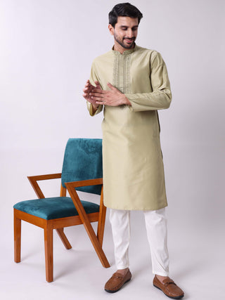 Men’s Pista Green Embroidered Kurta MAAHI FABS
