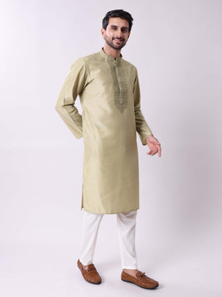 Men’s Pista Green Embroidered Kurta MAAHI FABS