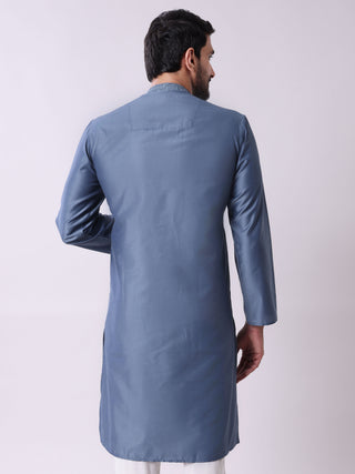 Men’s Steel Blue Embroidered Kurta MAAHI FABS