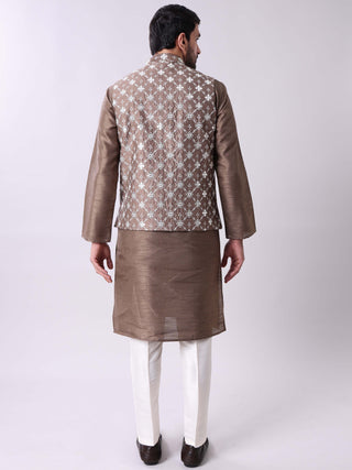 Men's Kurta With Pyjamas & Mirror Work Nehru Jacket