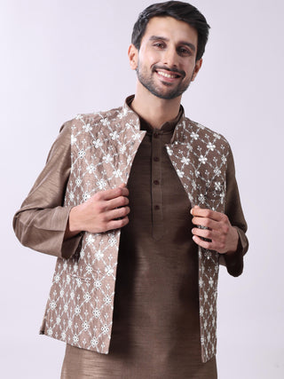 Men's Kurta With Pyjamas & Mirror Work Nehru Jacket