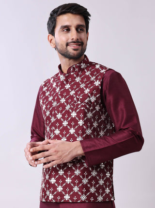 Men's Kurta With Pyjamas & Mirror Work Nehru Jacket