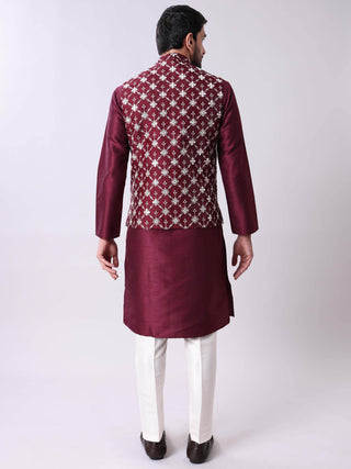 Men's Kurta With Pyjamas & Mirror Work Nehru Jacket