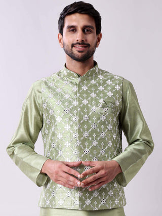 Men's Kurta With Pyjamas & Mirror Work Nehru Jacket