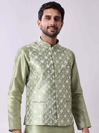 Men's Kurta With Pyjamas & Mirror Work Nehru Jacket