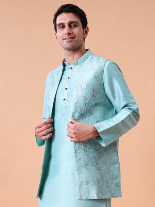 Men's Purple Kurta Pyjama & Printed Nehru Jacket