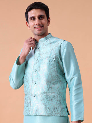 Men's Purple Kurta Pyjama & Printed Nehru Jacket