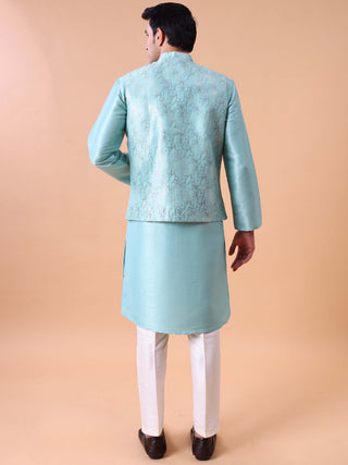 Men's Purple Kurta Pyjama & Printed Nehru Jacket