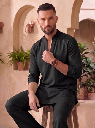 Mens Solid V-slit neckline Kurta with Bootcut Pant MAAHI FABS