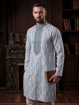 Men’s Blue Mirror Work Embroidered Kurta MAAHI FABS