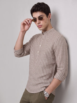 Men’s Brown Cotton Striped Short Kurta MAAHI FABS