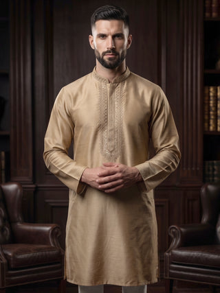 Men’s Beige Sequined Embroidered Kurta MAAHI FABS