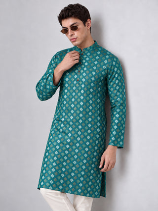 Men's Printed Cotton Blend Kurta (Green) MAAHI FABS
