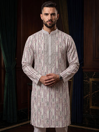 Men’s Lilac Mirror Work Embroidered Kurta MAAHI FABS