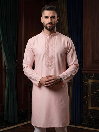 Men’s Peach Sequined Embroidered Kurta MAAHI FABS