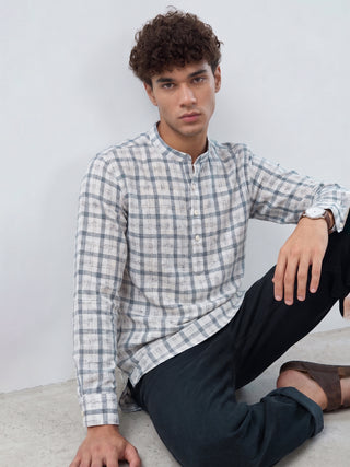 Printed Grey Kurta for Men | Men’s Printed Linen Short Kurta MAAHI FABS