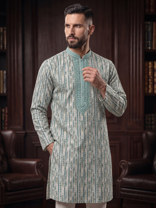 Men’s Green Mirror Work Embroidered Kurta MAAHI FABS