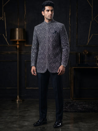 Men's Embroidered Black Indo-Western Sherwani with Pants MAAHI FABS