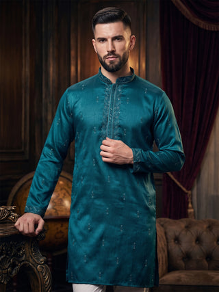 Maahi Fabs Men's Sequin Embroidered Green Kurta Set MAAHI FABS