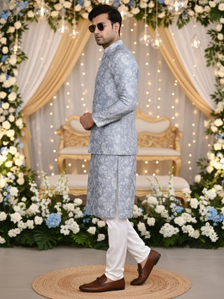 Men's Floral Printed Kurta & Jacket Set