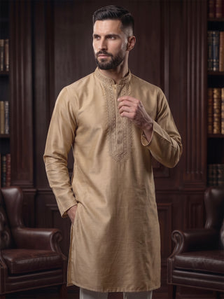 Men’s Beige Sequined Embroidered Kurta MAAHI FABS