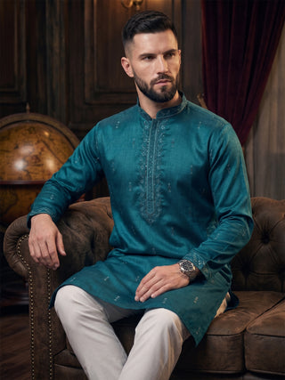 Maahi Fabs Men's Sequin Embroidered Green Kurta Set MAAHI FABS
