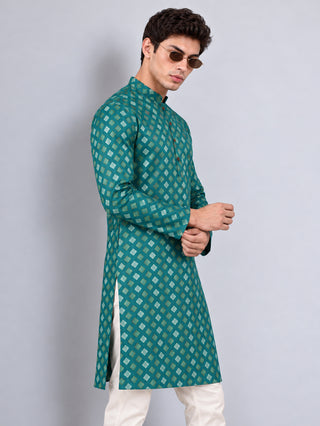 Men's Printed Cotton Blend Kurta (Green) MAAHI FABS