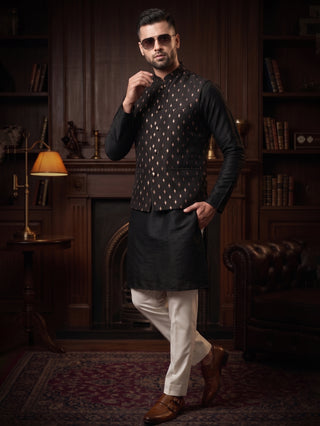 Men's Printed Navy Blue Kurta & Jacket Set MAAHI FABS