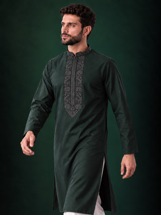 Mens Embroidered Cotton Silk Green Kurta MAAHI FABS
