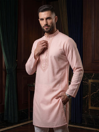 Men’s Peach Sequined Embroidered Kurta MAAHI FABS