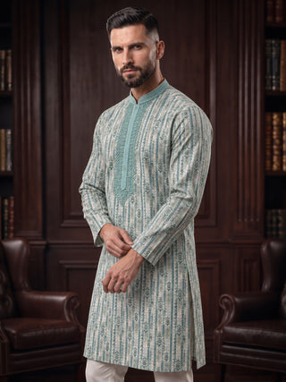 Men’s Green Mirror Work Embroidered Kurta MAAHI FABS