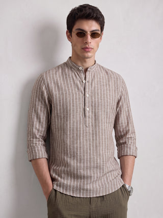 Men’s Brown Cotton Striped Short Kurta MAAHI FABS