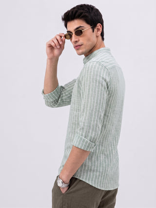 Men’s Green Cotton Striped Short Kurta MAAHI FABS