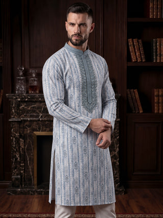 Men’s Blue Mirror Work Embroidered Kurta MAAHI FABS