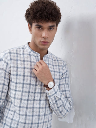 Printed Grey Kurta for Men | Men’s Printed Linen Short Kurta MAAHI FABS