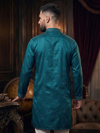 Maahi Fabs Men's Sequin Embroidered Green Kurta Set MAAHI FABS