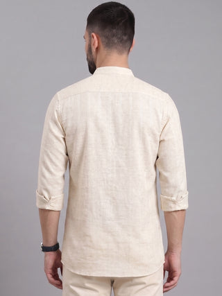 Men’s Cream Cotton Striped Short Kurta MAAHI FABS