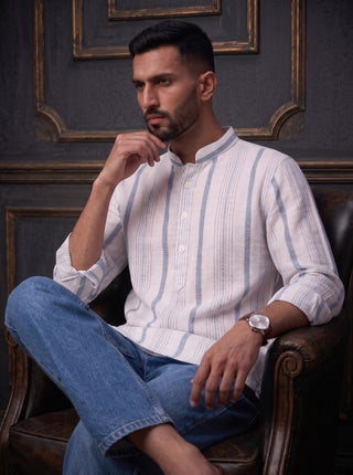 Men’s Green Cotton Striped Short Kurta (Copy) MAAHI FABS