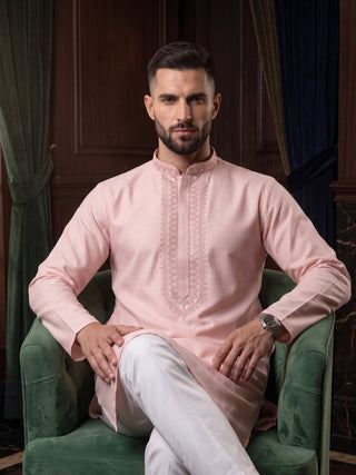 Men’s Peach Sequined Embroidered Kurta MAAHI FABS
