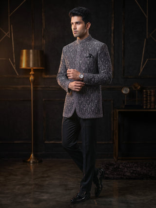 Men's Embroidered Black Indo-Western Sherwani with Pants MAAHI FABS