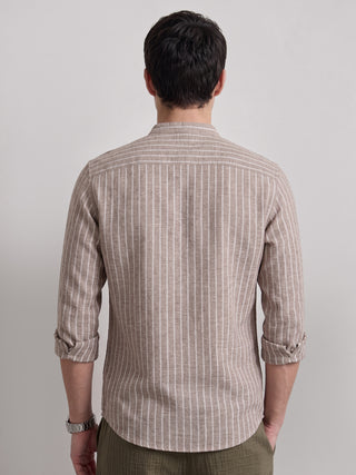 Men’s Brown Cotton Striped Short Kurta MAAHI FABS