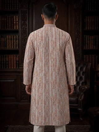 Men’s Peach Mirror Work Embroidered Kurta MAAHI FABS