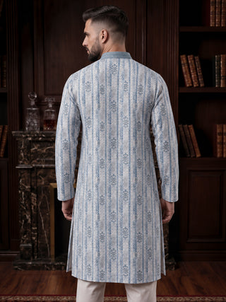 Men’s Blue Mirror Work Embroidered Kurta MAAHI FABS