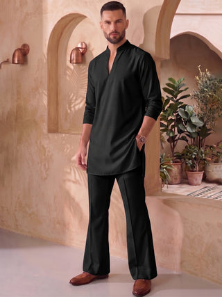 Mens Solid V-slit neckline Kurta with Bootcut Pant MAAHI FABS