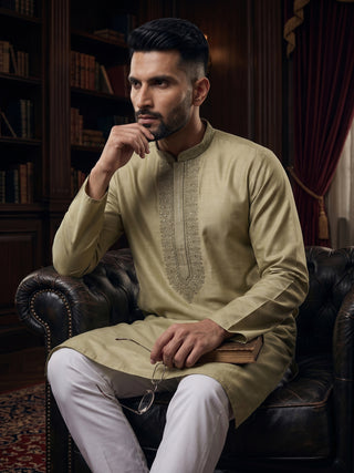 Men’s Pista Green Embroidered Kurta MAAHI FABS