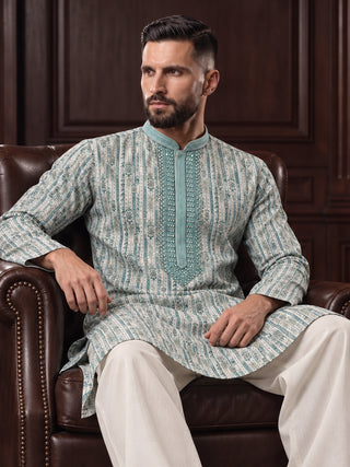 Men’s Green Mirror Work Embroidered Kurta MAAHI FABS