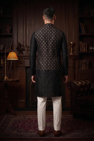 Men's Printed Navy Blue Kurta & Jacket Set MAAHI FABS