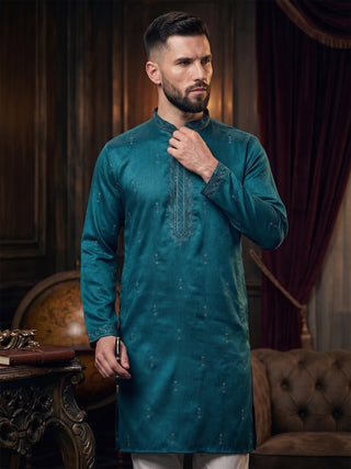Maahi Fabs Men's Sequin Embroidered Green Kurta Set MAAHI FABS
