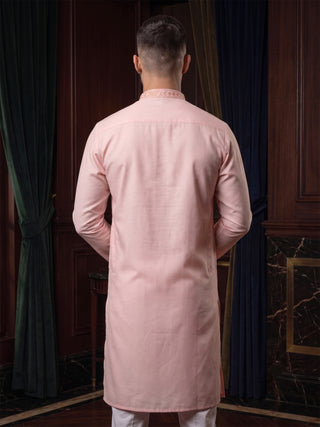 Men’s Peach Sequined Embroidered Kurta MAAHI FABS