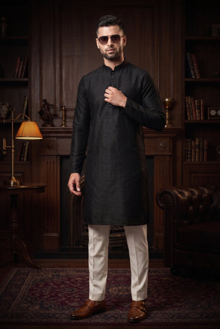 Men's Printed Navy Blue Kurta & Jacket Set MAAHI FABS